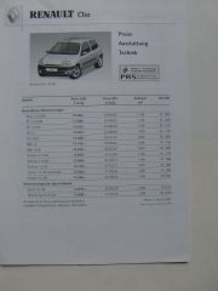 Renault Clio Preisliste +Sport 2.1.2001 NEU