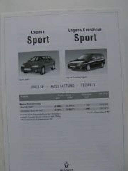 Renault Laguna +Grandtour Sport Preisliste 9/1999 NEU