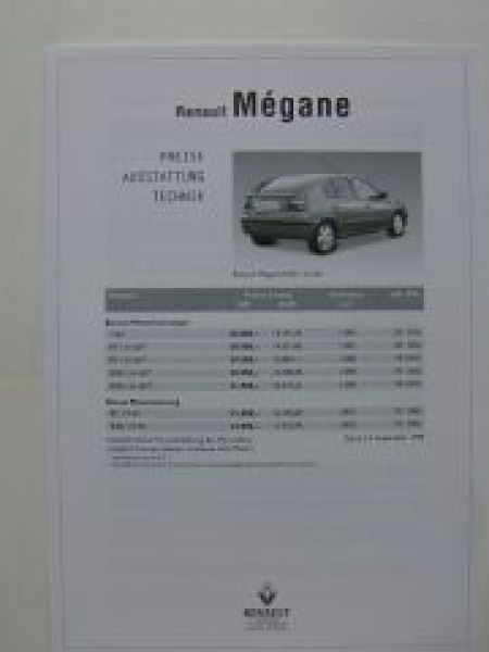 Renault Megane Preisliste 14.9.1999