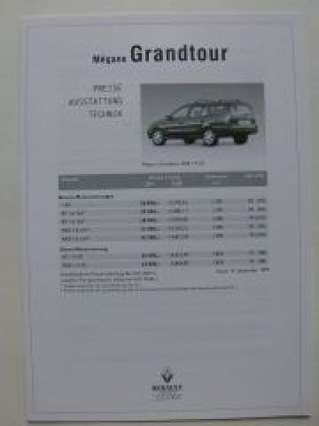 Renault Megane Grandtour Preisliste 14.9.1999