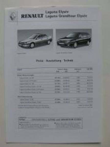 Renault Laguna Grandtour +Elysee Preisliste 2.Januar 2001 NEU