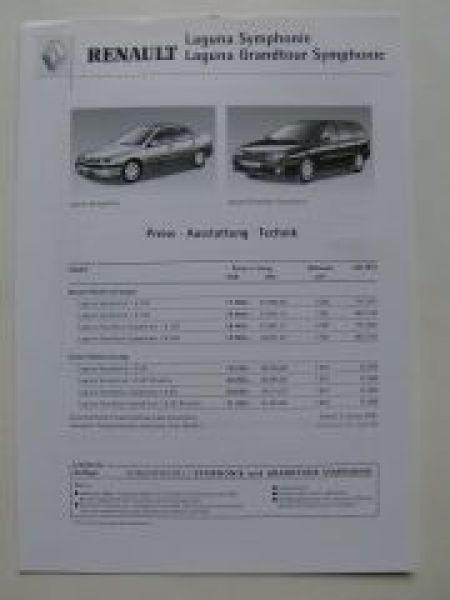 Renault Laguna Grandtour Symphonie Preisliste 2.Januar 2001 NEU