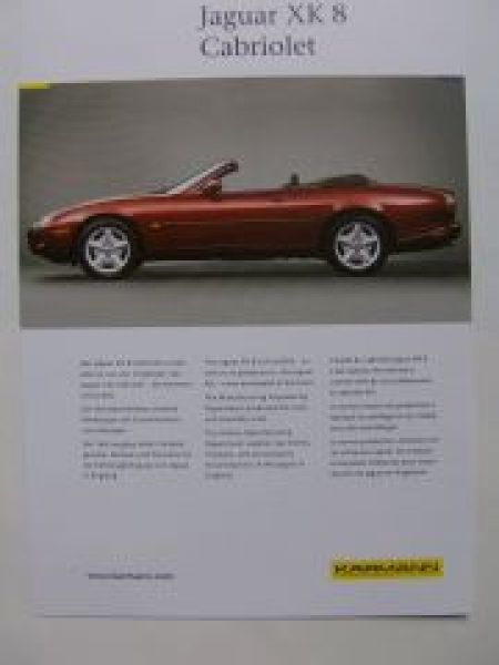 Jaguar XK8 Cabriolet Karmann Prospektblatt NEU