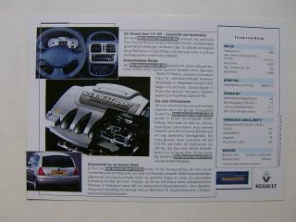 Renault Clio Sport 2.0 16V Prospektblatt NEU