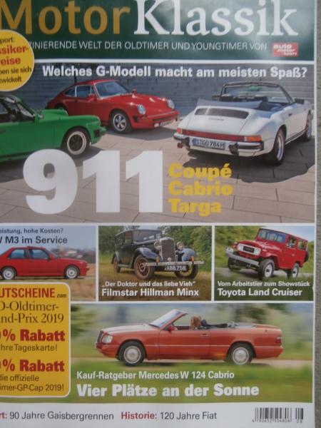 Motor Klassik 8/2019 Porsche 911 Coupé cabrio Targa G-Model, BMW M3 E30 Service,Kauf-Ratgeber Mercedes W124 Cabrio