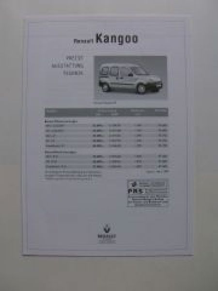 Renault Kangoo Preisliste 1.März 1999 NEU