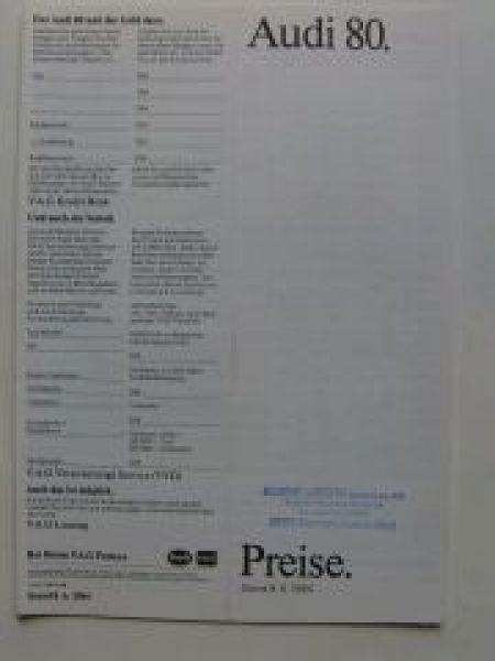 Audi Preisliste 80 8.Juni 1984