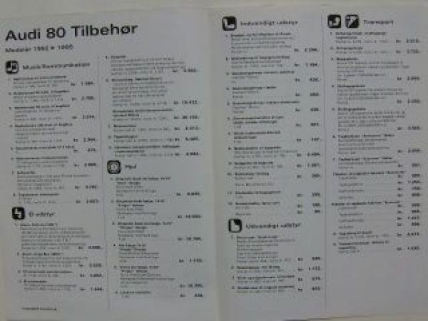 Audi 80 Tilbehör 1992-95 Preisliste Dänemark September 1997