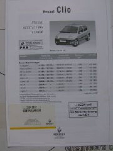 Renault Preisliste Clio Juli 1999 Rarität