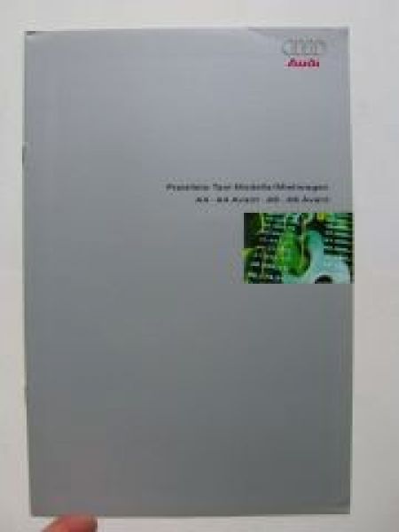 Audi Preisliste Taxi-Modelle/Mietwagen A4+A6 +Avant 10/2000