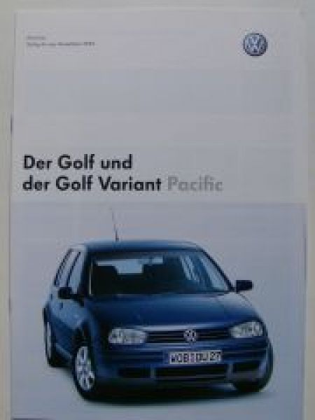 VW Preisliste Golf und Variant Pacific Januar 2003 1J1 1J5