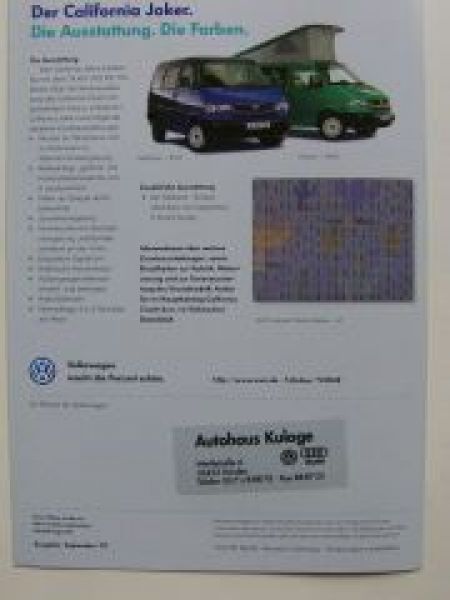 VW T4 California Joker Prospekt Limitiert September 1997