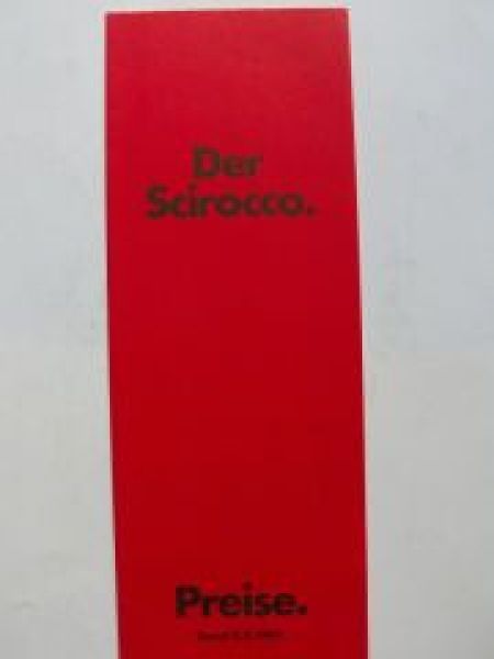 VW Preisliste Scirocco 2.August 1982 Typ53B