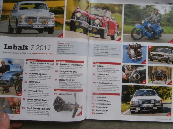 Oldtimer Praxis 7/2017 Volvo Amazon Kombi,Porsche Boxster,BMW 1502,Tirumph TR4,Escort RS1600i,BMW 100RS,