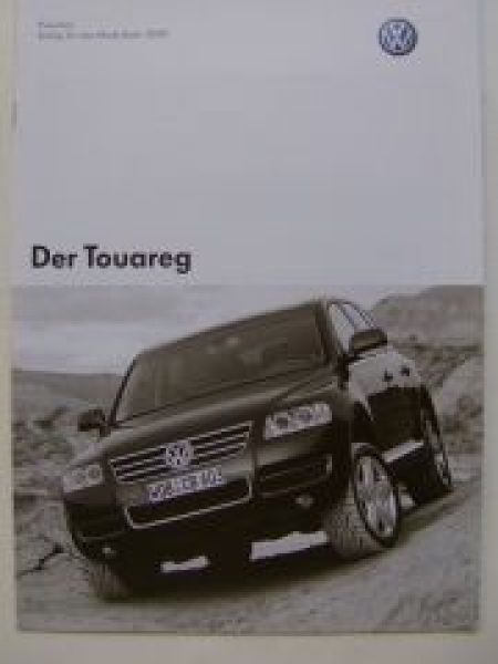 VW Preisliste Touareg März 2003 Typ 7LA NEU