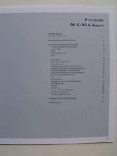 Audi Preisliste RS6 +Avant August 2009 NEU