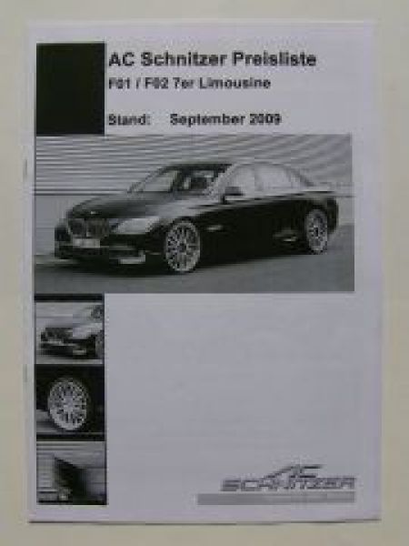 AC Schnitzer 7er Limousine F01 F02 Prospekt 9/2009+Preise