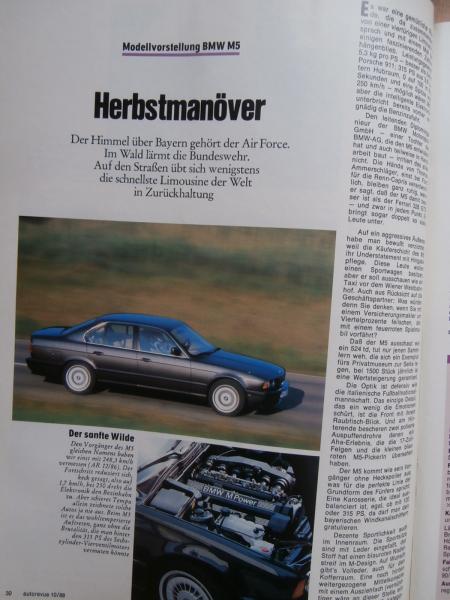 auto revue 10/1988 Audi V8,Mercedes Benz 190 W201,BMW M5 E34,Opel Vectra, BMW 325i E30 Touring