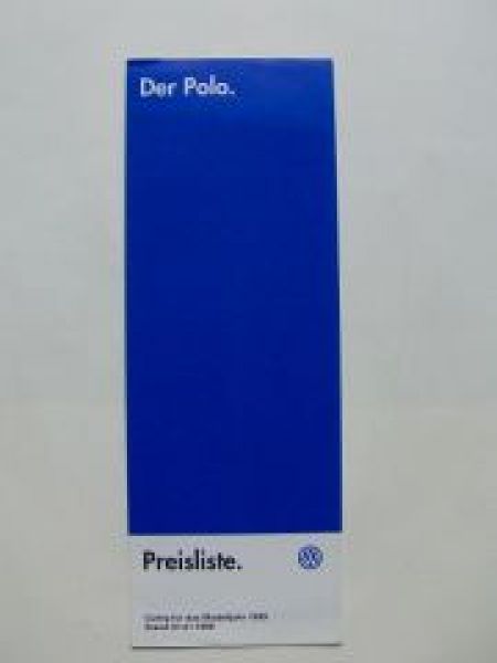 VW Preisliste Polo 6N  Januar 1999 Highline Sportline Colour