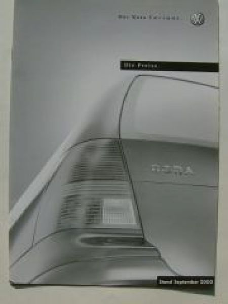 VW Preisliste Bora Variant 1J6 Österreich September 2000