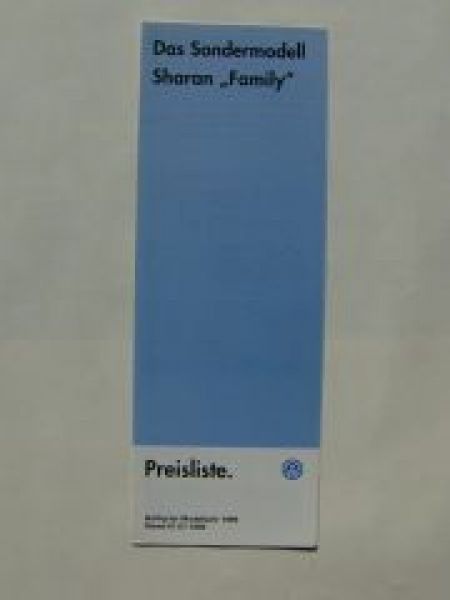 VW Preisliste Sharan Family Januar 1999 7M8