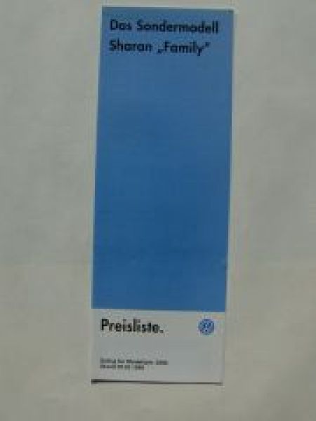 VW Preisliste Sharan Family März 1999 7M8