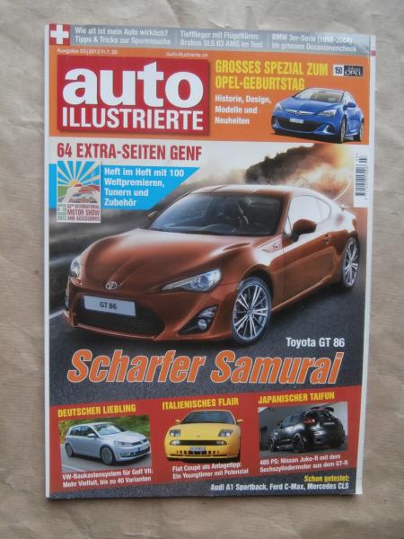 auto illustrierte 3/2012 Toyota GT86,Audi A1 Sportback,Continental V8,Hyundai i30,Panamera GTS,Fiat Freemont 4x4,Chevrolet Cruze