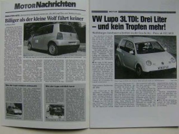 VW Lupo 3L TDI Pressestimmen Sonderprospekt NEU