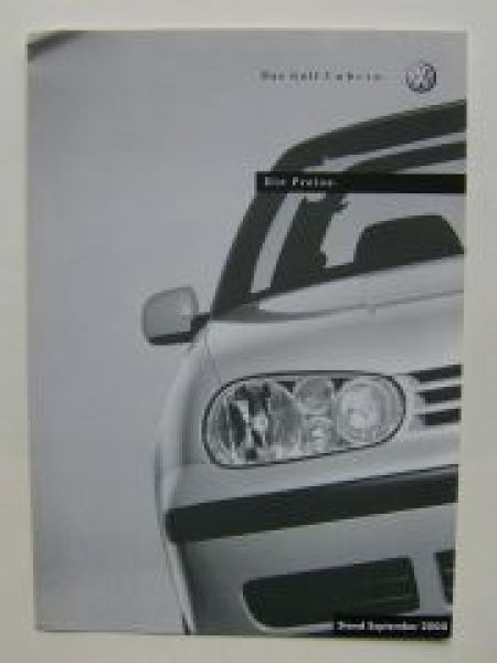 VW Preisliste Golf4 Cabrio 1E7 September 2000 Österreich