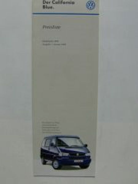 VW Preisliste T4 California Blue Januar 1999