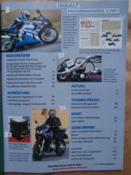 Motorradfahrer 2/2001 BMW R 1150 RT,Vergleichstest Honda CBR 600F vs. GSX-R 600