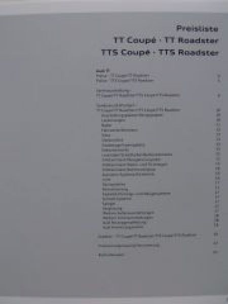 Audi Preisliste TT Coupe Roadster +TTS September 2009