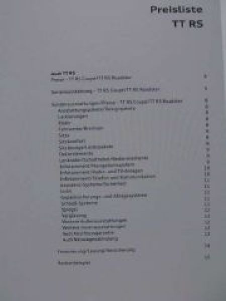 Audi Preisliste TT RS Coupe/Roadster Oktober 2009 NEU