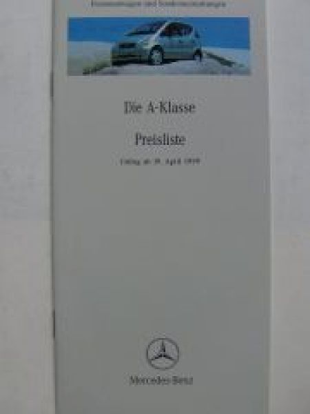 Mercedes Benz Preisliste A-Klasse BR168 April 1999