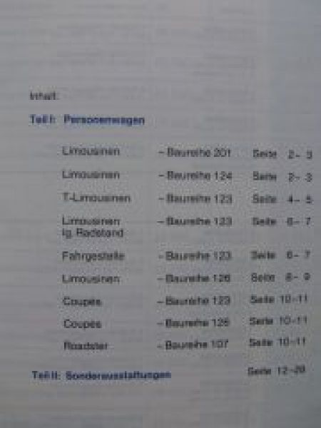 Mercedes Benz Preisliste Nr.44 4/1985 W123 W124 R107 W126