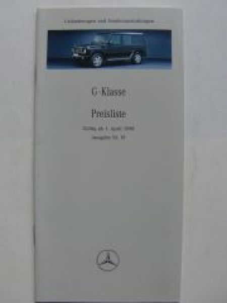 Mercedes Benz Preisliste G-Klasse April 1998 BR461  BR463