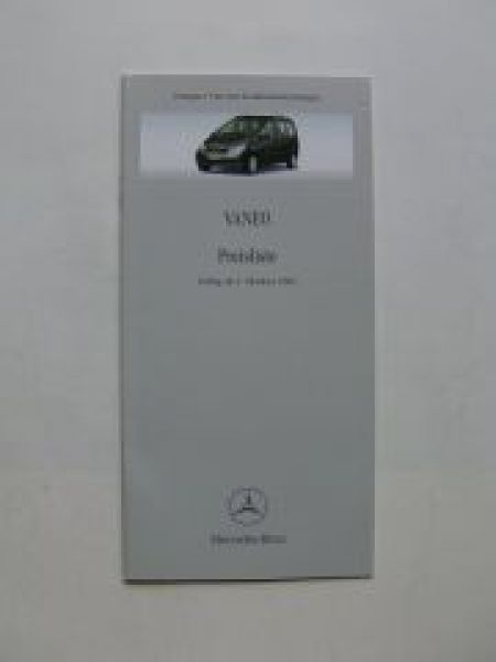 Mercedes Benz Preisliste Vaneo BR414 Oktober 2001