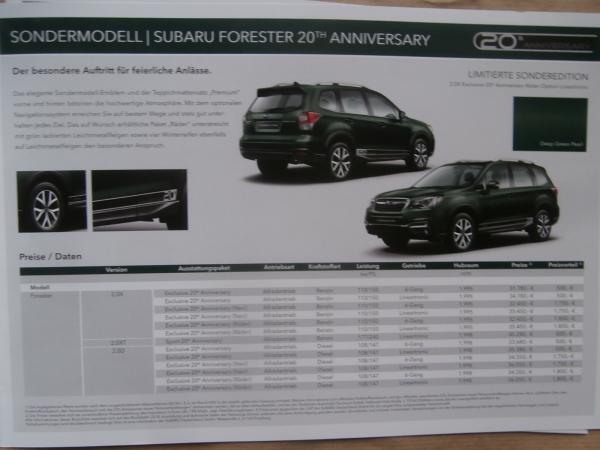 Subaru Forester 20th Anniversary Katalog Februar 2018 Rarität