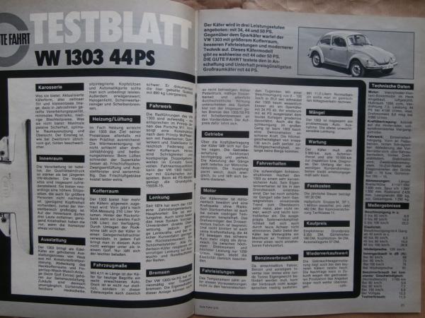 Gute Fahrt 2/1975 VW 1303 Käfer,Golf1 Typ17 Tuning,VW Porsche 914 2.0,