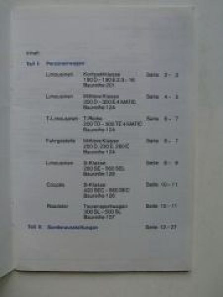 Mercedes Benz Preisliste Nr.47 9/1986 W201 W124 W126 R107