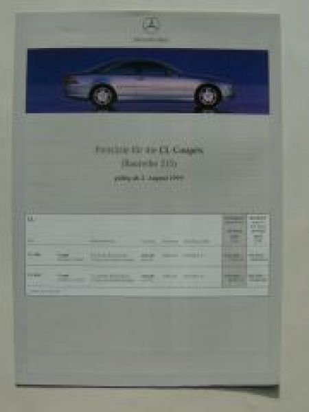 Mercedes Benz Preisliste CL-Coupes BR215 August 1999