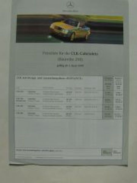 Mercedes Benz Preisliste CLK-Cabriolets W208 Juni 1999