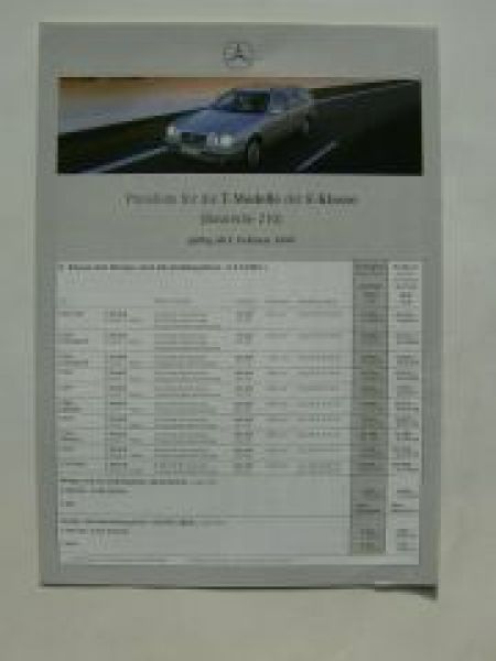 Mercedes Benz Preisliste E-Klasse T-Modelle W210 Februar 1999