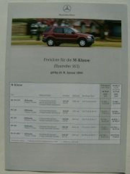 Mercedes Benz Preisliste M-Klasse BR163 Januar 2000
