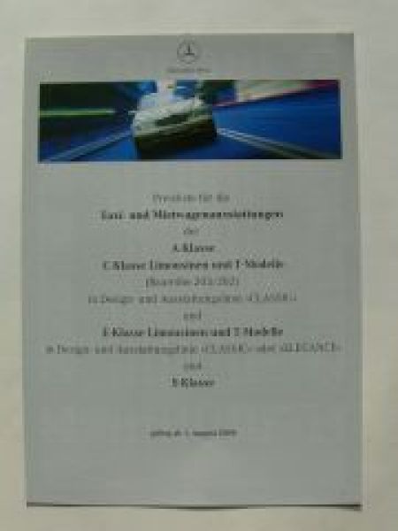 Mercedes Benz Preisliste Taxi/Mietwagen BR168 W202 W203 W210 W22