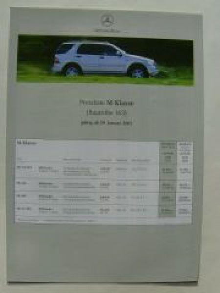 Mercedes Benz Preisliste M-Klasse BR163 Januar 2001 +AMG