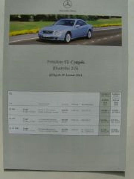 Mercedes Benz Preisliste CL-Coupès BR215 Januar 2001 AMG