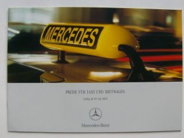 Mercedes Benz Preisliste Taxi & Mietwagen Juli 2005 BR245 BR203