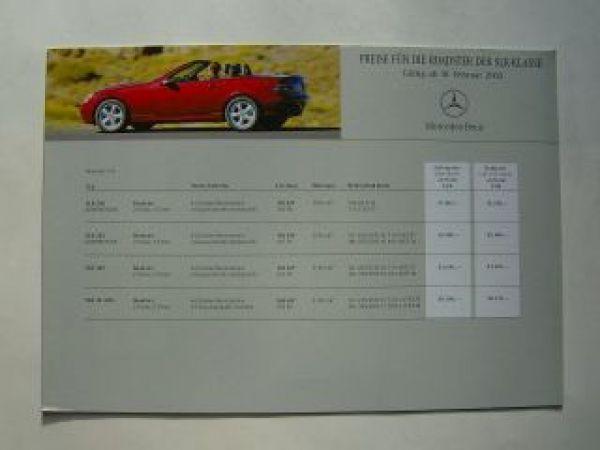 Mercedes Benz Preisliste SLK-Klasse R170 Februar 2003