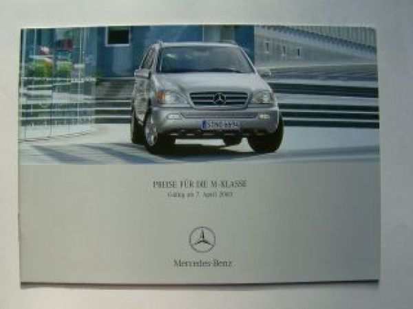 Mercedes Benz Preisliste M-Klasse BR163 +ML55 AMG April 2003